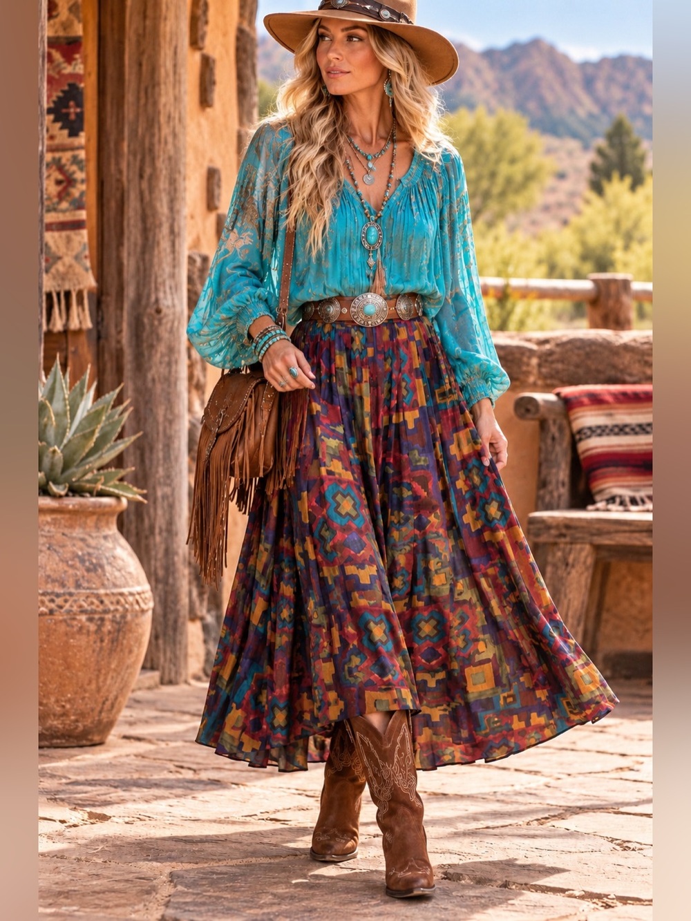 Vintage Louben Brand Bohemian Mosaic Maxi Skirt in Multicolour Made in Canada 🇨🇦